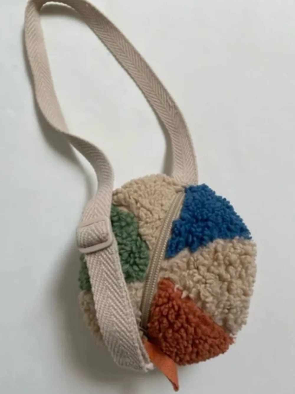 Zara Round Sherpa Kids Crossbody Bag in Orange, Cream, Blue & Green